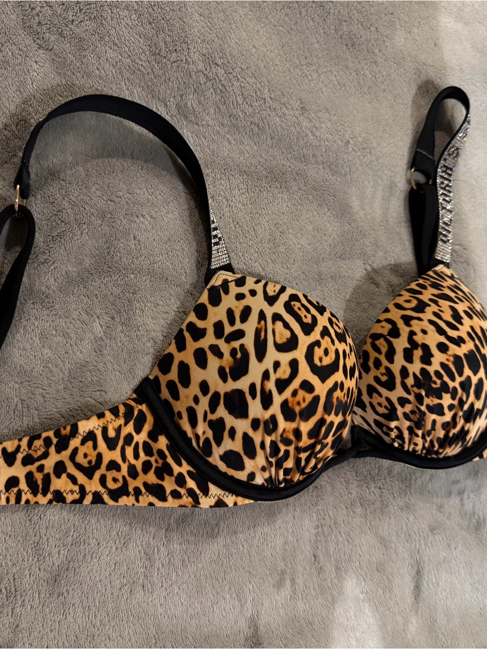Leopard Print Padded Push-Up Bra - Black & Tan